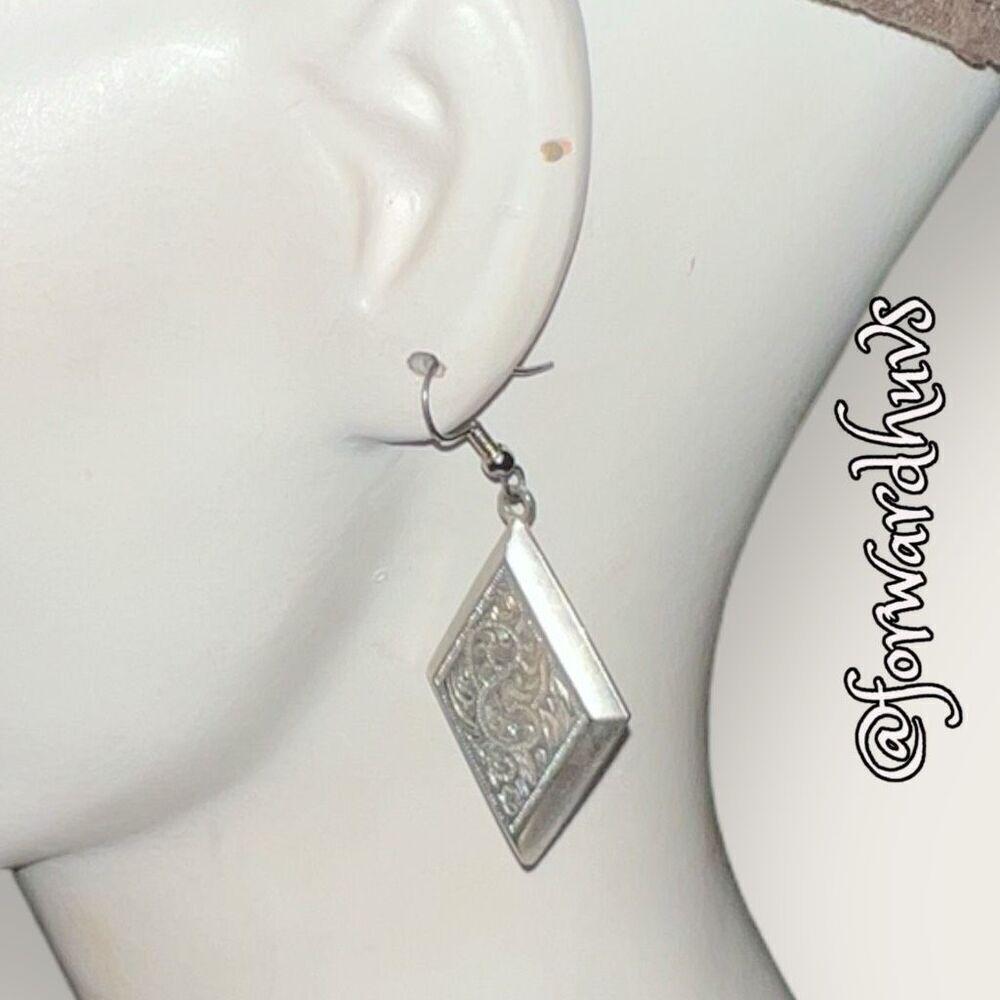 Bundle Sale 3 for $15 | Silver Tone Diamond Shaped Etched Dangle Earrings